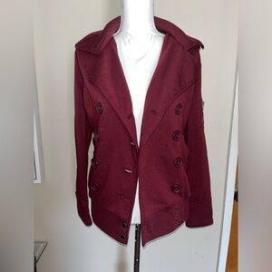 Forever 21 Burgundy Button Down Hooded PeaCoat Size Medium